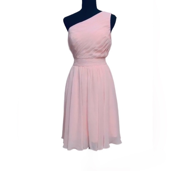 JJ HOUSE ~ Women’s Pink chiffon fully lined one-shoulder dress size 12 - Picture 7 of 9